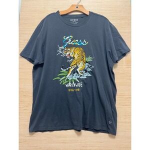 Guess Tiger Graphic T Shirt‎ Mens XXL Charcoal Gray Worldwide USA 1981
